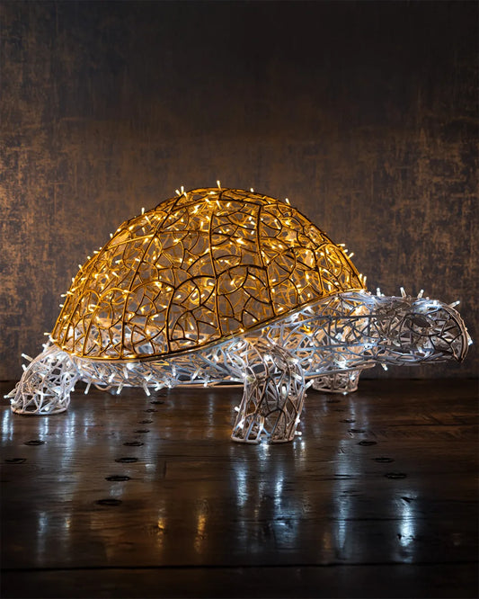 LED-Deko-Schildkröte aus Aluminium – 110 cm, gold/weiß, wetterfest für Außenbereiche